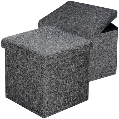 Casaria® Hocker mit Stauraum 2er Set Dunkelgrau Faltbar Deckel Leinen-Optik Gepolstert 38x38cm Schlafzimmer Wohnzimmer Flur Sitzhocker Fußhocker Polsterhocker