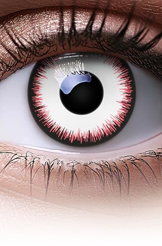 MERALENS Halloween rote schwarze farbige Kontaktlinsen Lunatic Lunar Black, 2 Stück (1 Paar), Ohne Sehstärke, Kontaktlinse farbig für Cosplay, Karneval, Fasching, Anime, Kostüm ohne Stärke
