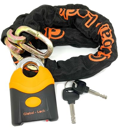 Global-Lock Candado Resistente al Agua, Antirrobo Moto Cadena con Candado, Alta Seguridad, Anti-Rayadas, Acero Endurecido ø13, Doble Cierre, para Anclaje Garaje Moto, Bicicleta (120cm)