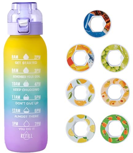 Nuevo 2024 Botella con sabor, juego de iniciación original, botella de agua de aire de 1000 ml con 7 cápsulas de sabor para una experiencia de bebida refrescante, botella con vainas original (A)