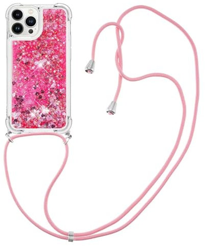 GoodcAcy Compatible avec iPhone 6s Plus/6 Plus avec Cordon,Collier Coque Glitter Transparent Paillettes Etui Bumper Silicone Case avec Chaîne Lanière Housse pour Smartphone Lanyard Case,Couleur Rose