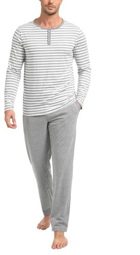 Marvmys Pigiami da Uomo a Maniche Lunghe e Pantaloni del Pigiama Pigiama Morbido e Confortevole Set Pigiama da Casa in Due Pezzi Grigio Chiaro XXL