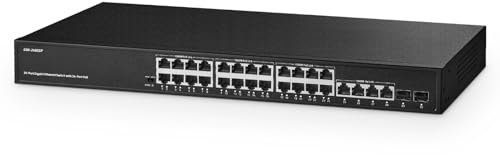 Binardat Switch Gigabit POE a 30 porte, 24 porte POE+ 100/1000 Mbps, 4 Gigabit uplink, 2 Gigabit SFP, IEEE802.3af/at, alimentatore interno da 450 W, alloggiamento in metallo non gestito Plug and Play