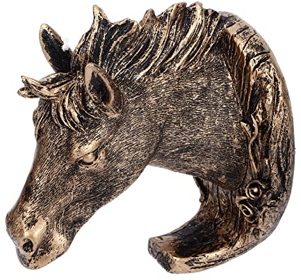 NOENNULL Antiker Goldener Pferdekopf-Wandhalter, Kunstharz-Tier-Pferdekopf-Kleiderhaken Wohnzimmer, Badezimmer, Küche, Dekoration