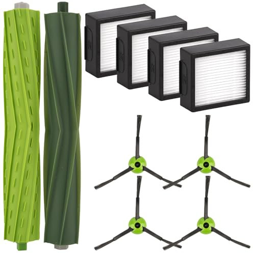 (10 Piezas) Kit de Piezas de Repuesto Compatible con iRobot Roomba Combo j7, Combo j7+, Combo j9+, Combo 10 Max Robot Aspirador, Cepillo de Rodillo de Goma Doble, 4 Filtros HEPA, 4 Cepillos Laterales