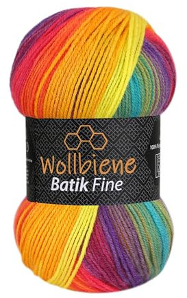 Wollbiene Batik Fine 100 Gramm Wolle mit Farbverlauf mehrfarbig Multicolor Strickwolle Häkelwolle (5910 regenbogen)