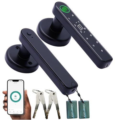 Cerradura de puerta inteligente 5 en 1, manija de puerta inteligente automática con control de aplicación, huellas dactilares, tarjetas IC, contraseña, llaves de respaldo, cerraduras digitales