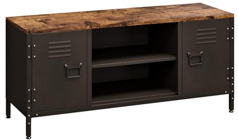 Sightlife Meuble TV,Meubles TV en métal,Banc TV en métal,Cadre en Acier,pour Le Salon en tôle d'acier,Marron Rustique et Noir Mat 120 x 40 x 50 cm (l x P x H)