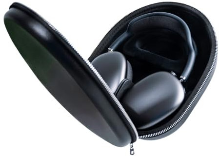 Harte Hülle für AirPods Max | Extra leistungsstarker Magnet sorgt für Schlafmodus | Veganes Leder & Metallreißverschluss | Schützt Kopfhörer vor Kratzern und Stößen | Geschenkbox (schwarz)