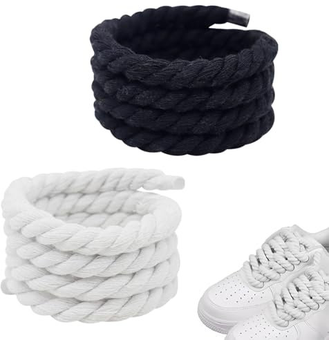 IKOPFLN 2 Paires Lacets corde pour air force 1, rope laces 8mm et 150cm avec coton premium, gros lacets pour sneakers baskets