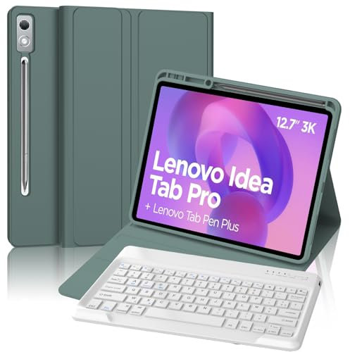 FOGARI Cover per tastiera Lenovo Idea Tab Pro 2025 - Custodia per Lenovo Idea Tab Pro Tablet 12.7, tastiera magnetica Bluetooth senza fili AZERTY Custodia con penna Holder, verde scuro