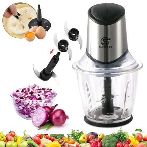 Mini Chopper 400W SUPERLEX 1.5L Mini Food Chopper Processor 2-Speeds, with Glass Bowl, Universal Chop with Stainless Steel Blades, Pro Detachable Design for Meats Vegetables Fruit Onion Garlic