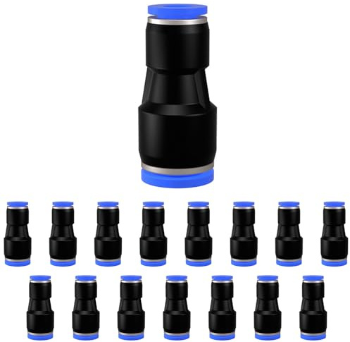 15 Stück 8mm bis 10mm Gerade Pneumatik Steckverbinder, Air Push Schnellbefestigungen, Push to Connect Adapter Quick Release Reducer Fittings(PG8-10)(PG 10mm-8mm(15 Stück))