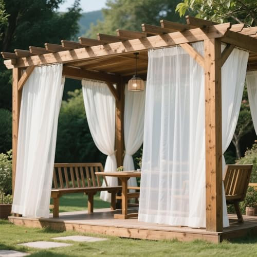 XTDMJ Lot de 2 rideaux d'extérieur imperméables à œillets - 213 x 132 cm (H x l) - En voile imperméable - Pour terrasse, pavillon