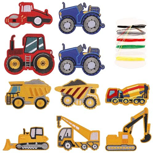 Xialvyu 10 Stück Baufahrzeug Patch Kit, Bügelflicken für Kinder Bügelbilder für Textilien Bügelbilder Patches, Gestickte Applikation zum Aufnähen Aufbügeln für Jacken T-Shirt Jeans Tascheng DIY