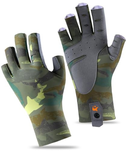 Glowjoy Angelhandschuhe, Uv Schutz Handschuhe, Fahrradhandschuhe Herren Sommer, Atmungsaktiv, rutschfeste für Männer und Frauen, Angeln, fingerlos, Radfahren, Laufen (L)