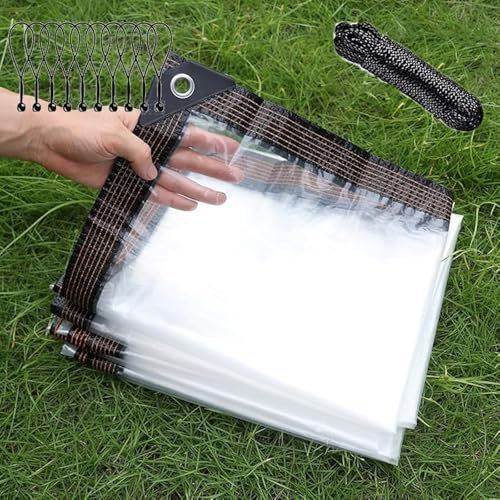 Bâche transparente 5 x 6 pi avec œillets, bâche transparente en vinyle PVC robuste et imperméable avec bords renforcés, tissu imperméable transparent pour terrasse, porche et extérieur, serre, balcon,