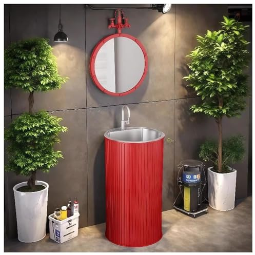 ZTGL Lavandino da Bagno con Piedistallo, Lavandino a Colonna da Bagno Moderno in Ferro Battuto, Indipendenti Lavabo Freestanding da Terra, Lavandino su Piedistallo per Ristoranti A, with Mirror