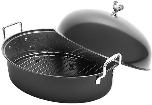 LOEUO Large Oval Turkey Roaster Pan with Rack and Lid,Non-Stick (Large)