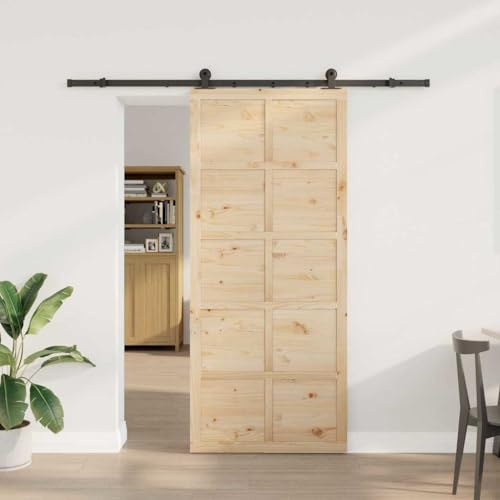 SKM Porte coulissante Marron 80 x 208 cm Bois Massif en pin,Quincaillerie,Matériaux de Construction,Portes,Marron,21.29KG,3381174