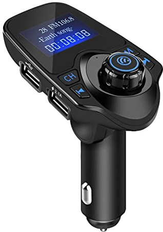 T11 Bluetooth Car Kit, kabelloser FM-Transmitter und MP3-Player mit schnellem 5-V-2,1-A-USB-Ladeanschluss, Freisprechmikrofon, CVC-Rauschunterdrückung und 3,5-mm-AUX-Anschluss für