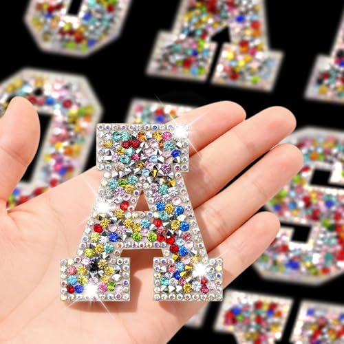 26pcs Bling Rhinestone Alphabet Iron On Letters - Glitter Letter Patches for Clothing, Hats, Jeans | DIY Craft Applique Set (A-Z, 5.5cm)