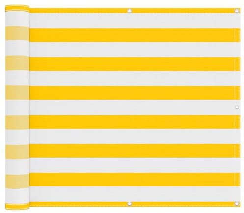 vidaXL Balkonsichtschutz Gelb und Weiß 100 x 300 cm Oxford-Stoff, Balkonschattierungslösung, moderner gestreifter Schirm, UV-beständig, wasserfest, idealer Sonnenschutz für Außenbereiche