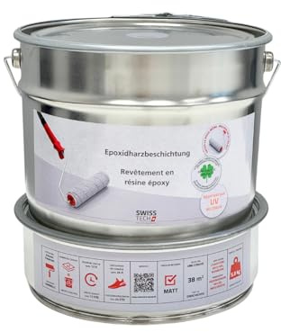 Außen 2K Epoxidharz Betonbeschichtung | 5,8 KG bis zu 38 m² | RAL 7030 Steingrau | Beschichtung für Betonboden & Betonwände, Garage, Balkon, Terrasse | UV-beständig, Lösungsmittelfrei | SwissTech