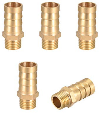 sourcing map 5 Stück Schlauchtülle Messing Schlauchanschluss Schlauchverbinder Schlauch Anschluss Stecker Adapter Schlauchadapter 14mm Widerhaken x 1/4G Außenrohr