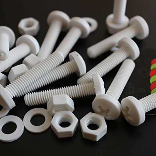 20 x White Pan Head Screws Polypropylene (PP) Plastic Nuts and Bolts, Washers, M8 x 40mm, Anti-Corrosion, Chemical Resistant