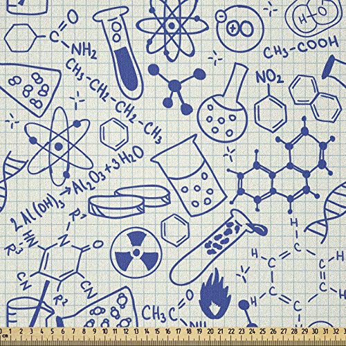 ABAKUHAUS Wissenschaft Stoff als Meterware, Geometrie Chemie Theme, Microfaser Stoff für Dekoratives Basteln, 1M (230x100cm), Elfenbein und Violettblau