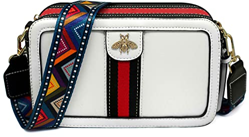 Beatfull Damen Handtasche mit Bienen-Design, Umhängetasche aus PU-Leder, Schultertasche, Kamera-Clutch, Weiss/opulenter Garten, Large