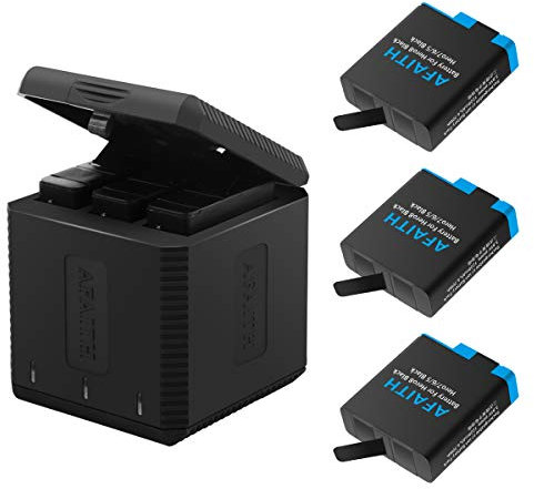 AFAITH Akku Ladegerät für GoPro Hero 5 Hero 6 Hero 7 Black Hero 8 Black Hero 2018, Ersatzakku 3 Stück + 3-Kanal Ladegerät USB + Type C Kabel für GoPro Hero 5 6 7 8 Schwarz Hero 2018 Kamera Camcorder