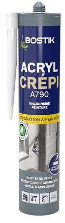 Bostik Acryl Crépi – Mastic Acrylique – Intérieur et Extérieur – Spécial Crépi – Aspect Granuleux – Tous Matériaux – Blanc – Cartouche 310 ml
