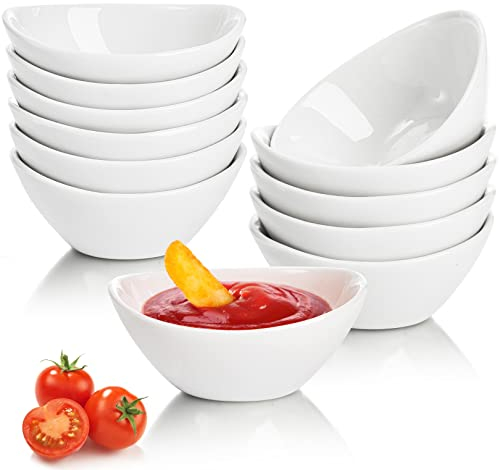 Yesland 12 Pack Dipping Bowls Set, 30ML Porcelain White Porcelain Dipping Sauce Dishes Small Dipping Round Dipping Bowls for Sauce Soy BBQ, 9 x 7 x 3.8cm