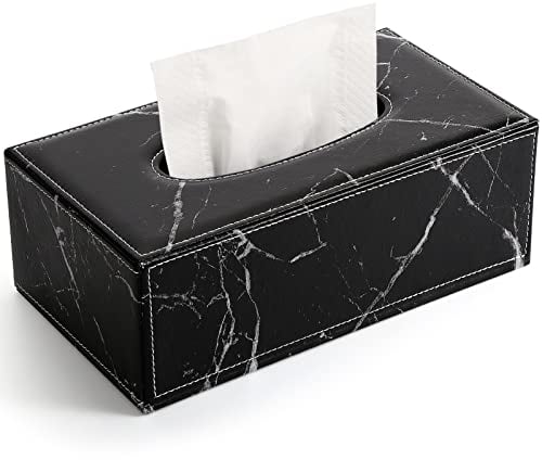 GORESE Kosmetiktücherbox Tücher Box aus Leder (Black Marble)