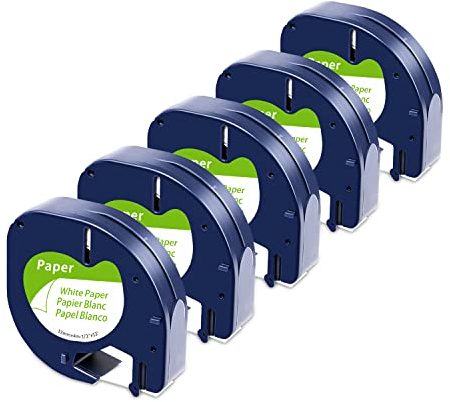 Labelkingdom Label Tape Compatible Dymo Label 91220 Replacement for dymo,Paper Labelling Tape for dymo LT100h LT100t LT110t QX50 XR Labelling Device,Black on White Tape12mm,5-Pack