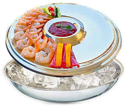 Maverick Unity Piatto da portata con gamberetti e ciotola con ghiaccio, elegante e grande piatto per frutti di mare, ostriche, gamberi, verdure, frutta, insalate.