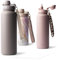 MAMEIDO Thermosflasche mit Strohhalm 1,2l, auslaufsichere Trinkflasche Edelstahl isoliert, Wasserflasche BPA-frei mit Trageschlaufe, Water Bottle Sport (Taupe Grey, 1200ml)
