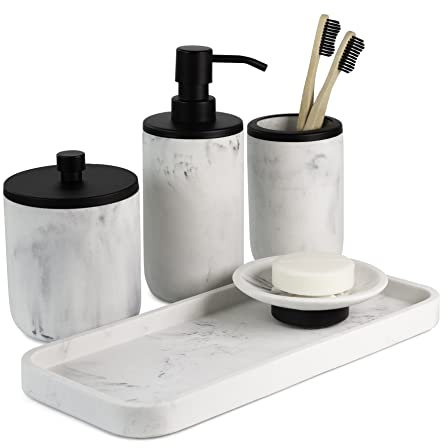 Bathroom Soap Dispenser Set - Bathroom Toothbrush Holder Set, Marble Bathroom Accessories, Matte Black Bathroom Accessories Set, Black Bathroom Decor, Modern Bathroom Accessories Set