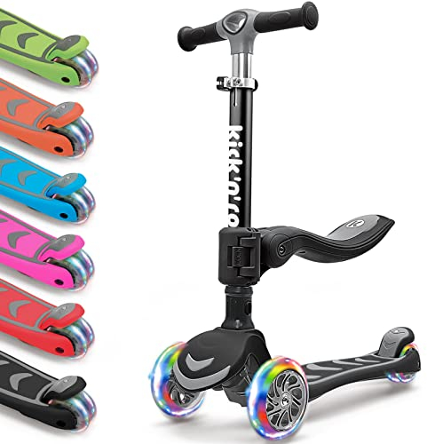 Kicknroll Roller Kinder 3 Jahre, Kinderroller 2-in-1 mit Sitz, Faltbar Rutsche Scooter, 4 Verstellbare Höhe, 3 LED Räder, Dreirad Tretroller Spielzeug für Kleinkind Jungen Mädchen 3-8 Jahren