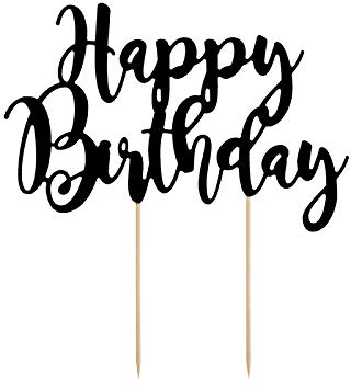 Cake Topper Kuchen Dekorieren Torten Deko Hochzeit Geburtstag (Happy Birthday schwarz)