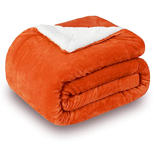 SOCHOW Sherpa Decke Orange zweiseitige Wohndecken Kuscheldecken, extra Dicke warm Sofadecke/Couchdecke aus Sherpa, 220 x 240 cm super flausch Fleecedecke als Sofaüberwurf oder Wohnzimmerdecke