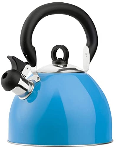 2.5L Stainless Steel Whistling Camping Kettle, Lightweight, Compact and Durable, Perfect for Camping Trips, Hiking, Cooking, Campsite, Campfire, BBQ, Walking Holiday, Glamping, Festival (Baby Blue)