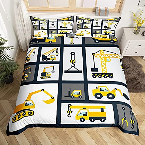 Jungen Konstruktion Bettwäsche Set 100x135cm Kinder Karikatur Maschinen-LKW Bettbezug Set für Mädchen Jugendliche Schlafzimmer Baustelle Auto Fahrzeug Dekor Bedding Betten mit 1 Kissenbezug 40x60cm