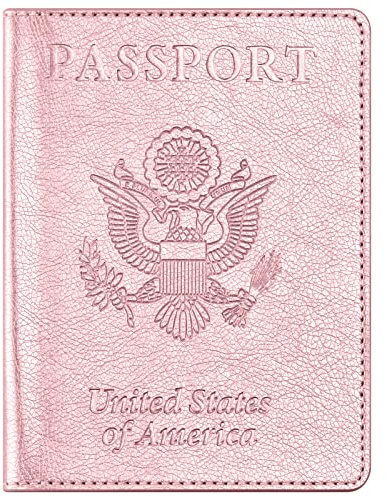 Eoehro Reisepass- und Impfpasshalter Combo, Unisex-Erwachsene, Kunstleder, Passport- und Impfpass-Hülle, Einfarbig, Amerikanisch, Impfkartenfach, Ae-roségold