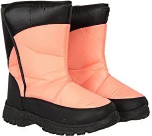Mountain Warehouse Caribou Single Stripe Kids Snow Boots - Snowproof Shoes, Insulated Walking Boots, Warm, Sherpa Fleece Lining, High Traction Sole - For Coral Kids Shoe Size 1 UK