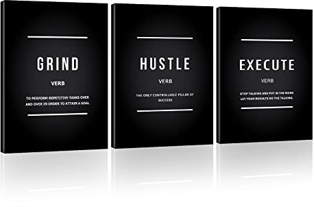 Grind Hustle Execute Zitate Leinwandkunst, motivierende Erinnerung, Dekoration, positive Bestätigung, Poster, Inspiration, Erfolg, Wandbehang, Arbeitsplatz, 30.5x40.6x3 Stück