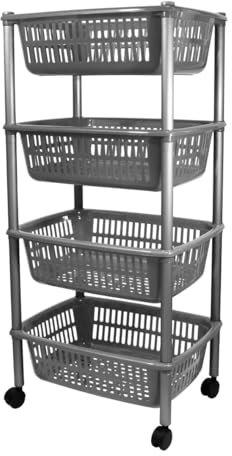 Carrello Porta Frutta 4 Ripiani vivande cestini Contenitore Multiuso Rosso Verde Blu Grigio Bianco c/Ruote Prodotto Italiano ma Robusto