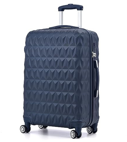 CMY Hard Shell Medium Suitcase Check-in Luggage – Lightweight 4-Wheel ABS 24 with Spinner Wheels – 3 Digit Combination Lock – Durable Travel Trolley Bag (Navy)